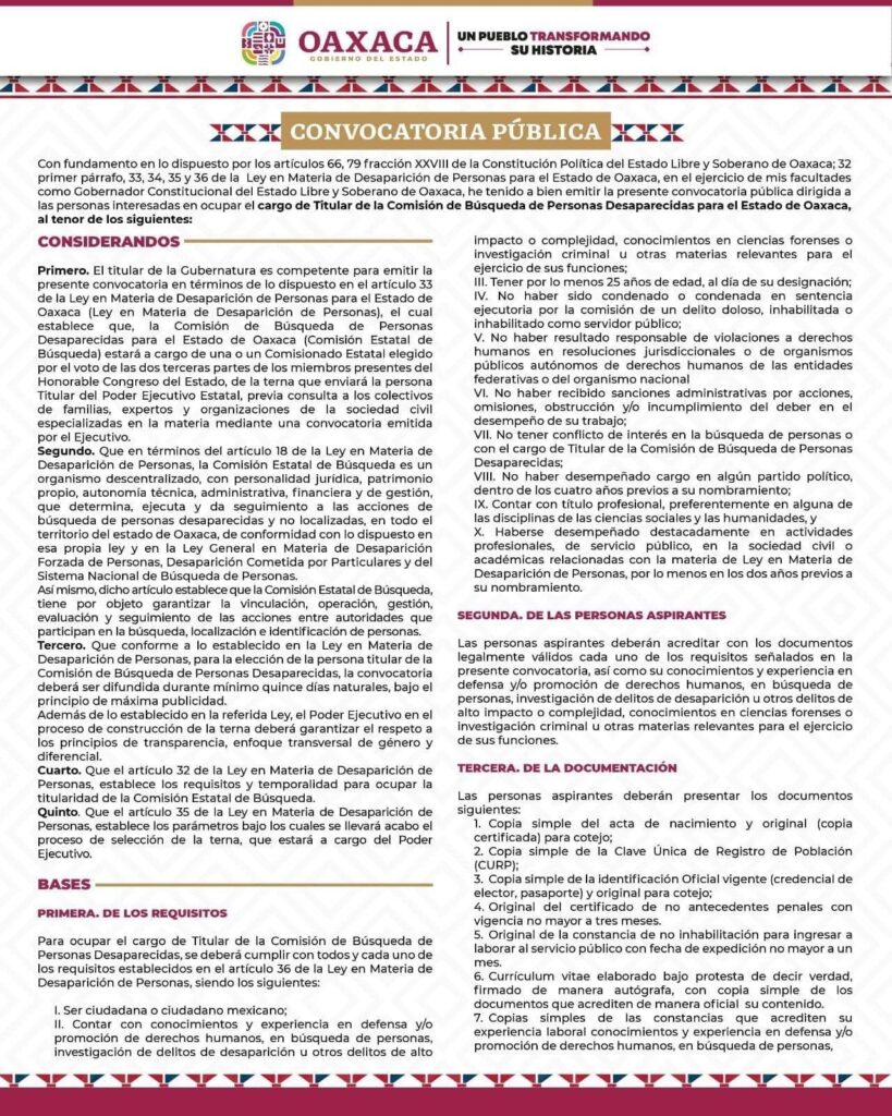 CONVOCATORIA-CADH-1-819x1024 Inicia recepción de documentos de postulantes a la titularidad de la Comisión de Búsqueda de Personas Desaparecidas