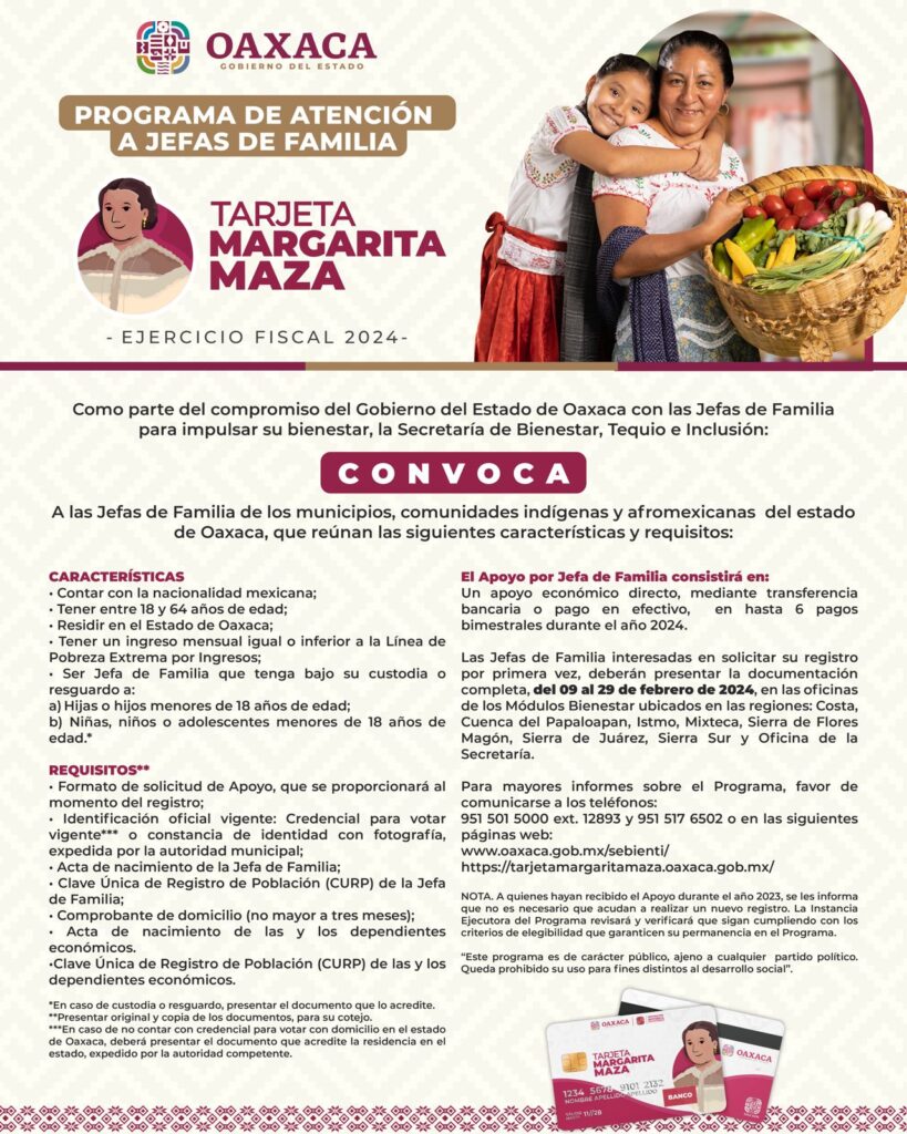 1-SEBIENTI--819x1024 Lanza Gobierno de Oaxaca convocatoria para programa Atención a Jefas de Familia, Tarjeta Margarita Maza 2024